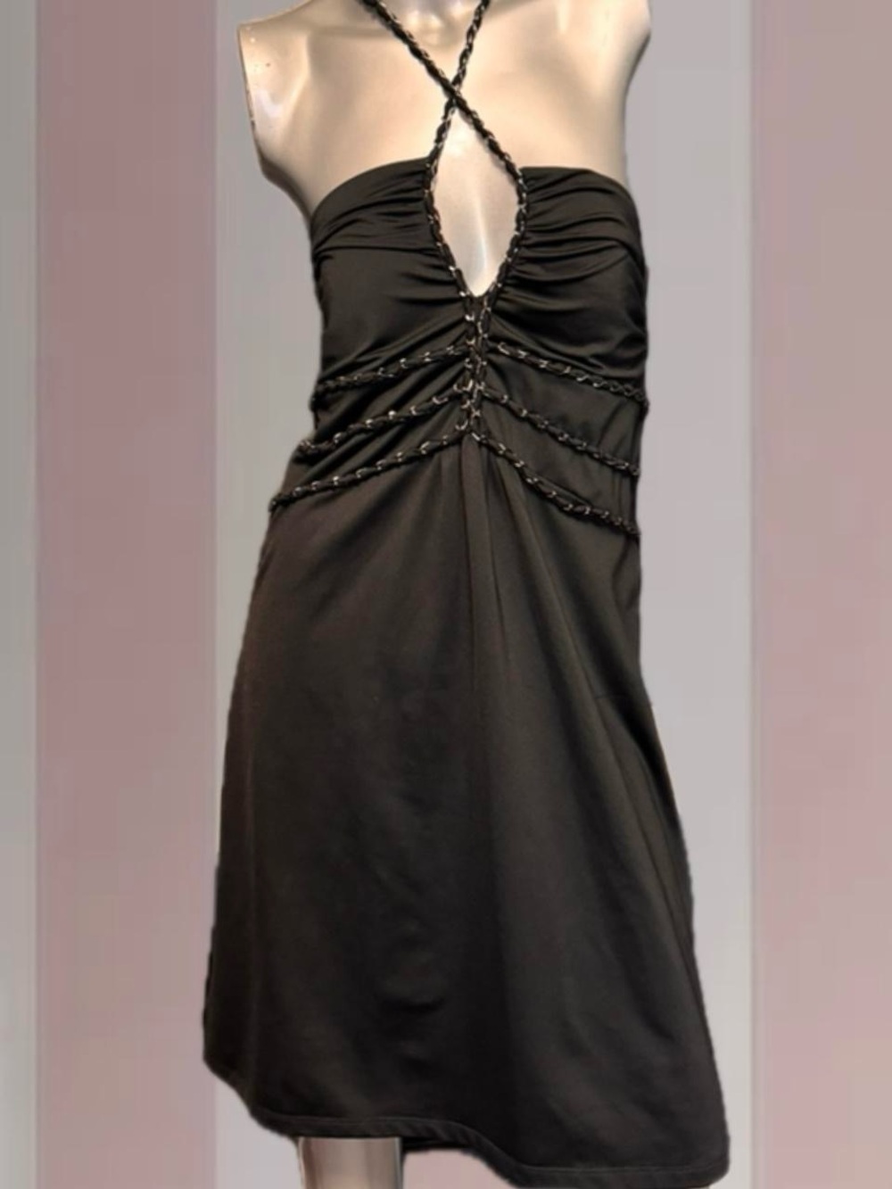 Le Chateau Y2K Chain-Detail Mini Dress